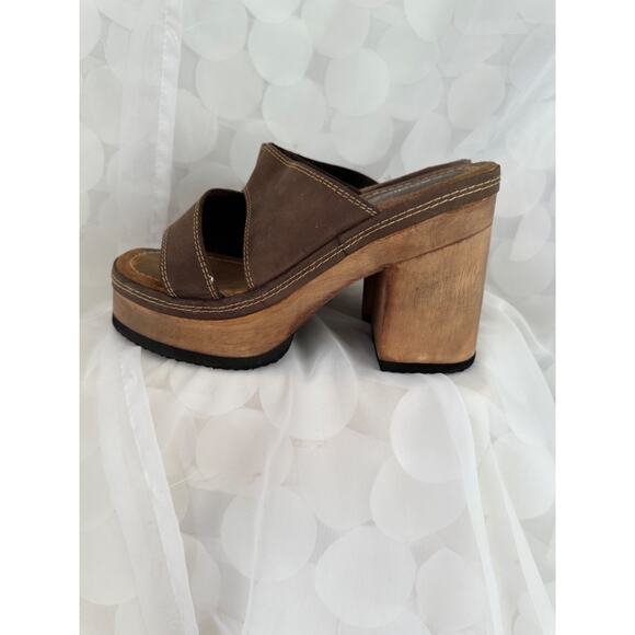 Vtg Y2K CANDIES 9 brown Suede Chunky Platform Heels Sandals Boho Hippie Brazil - Picture 7 of 12
